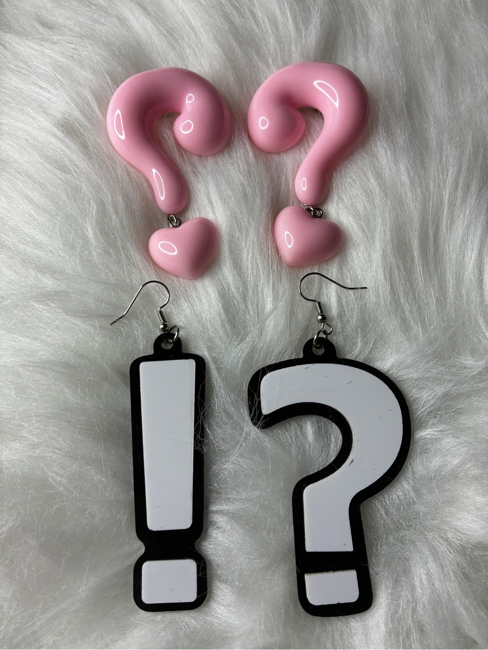 Playful Pink Question Mark & Black Punctuation Statement Earrings